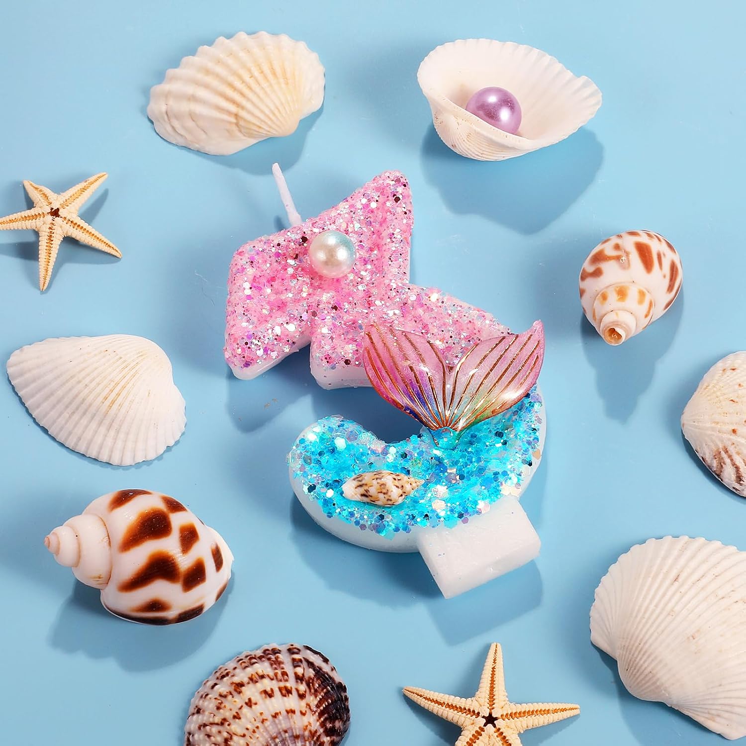 AKURIEEY Mermaid 3rd Birthday Candle Pink Blue Numbers 3 Candle for Girls Cake Topper Cupcake Decorations Ocean Theme Party Decor Anniversary Celebrations Supplies