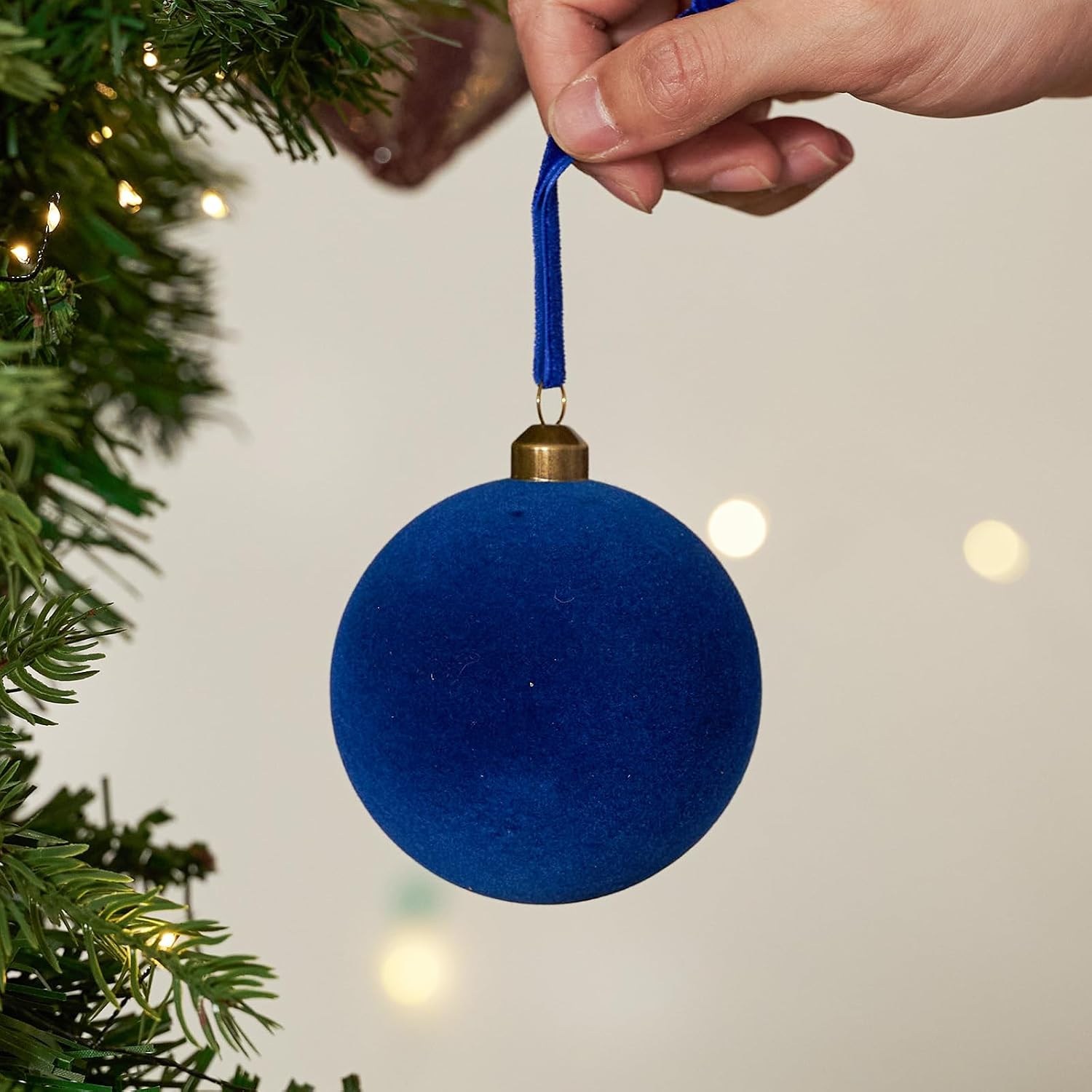 DN DECONATION Christmas Tree Ornaments Set of 9, Blue Velvet Decorative Hanging Ball Ornaments, 3.14” Plastic Christmas Ball for Home Holiday Party Decor Winter Indoor Decoration Xmas Gifts