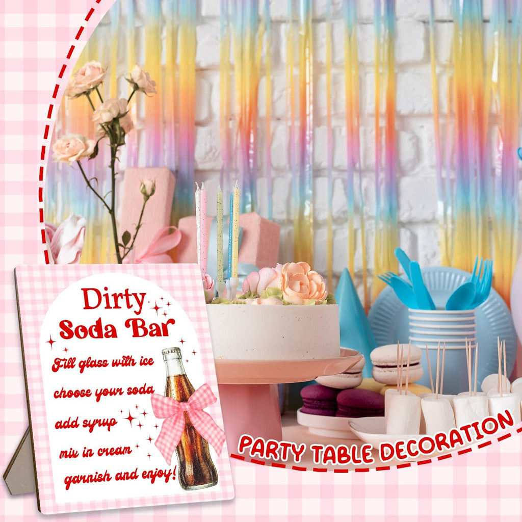 Dirty Soda Bar Sign for Baby Shower or Wedding Party- She's Ready to Pop Soda Bar Instructions and Menu, Pink Bow Wooden Party Sign for Gender Reveal, Bridal Shower Tabletop Decor, 8x10 Inch