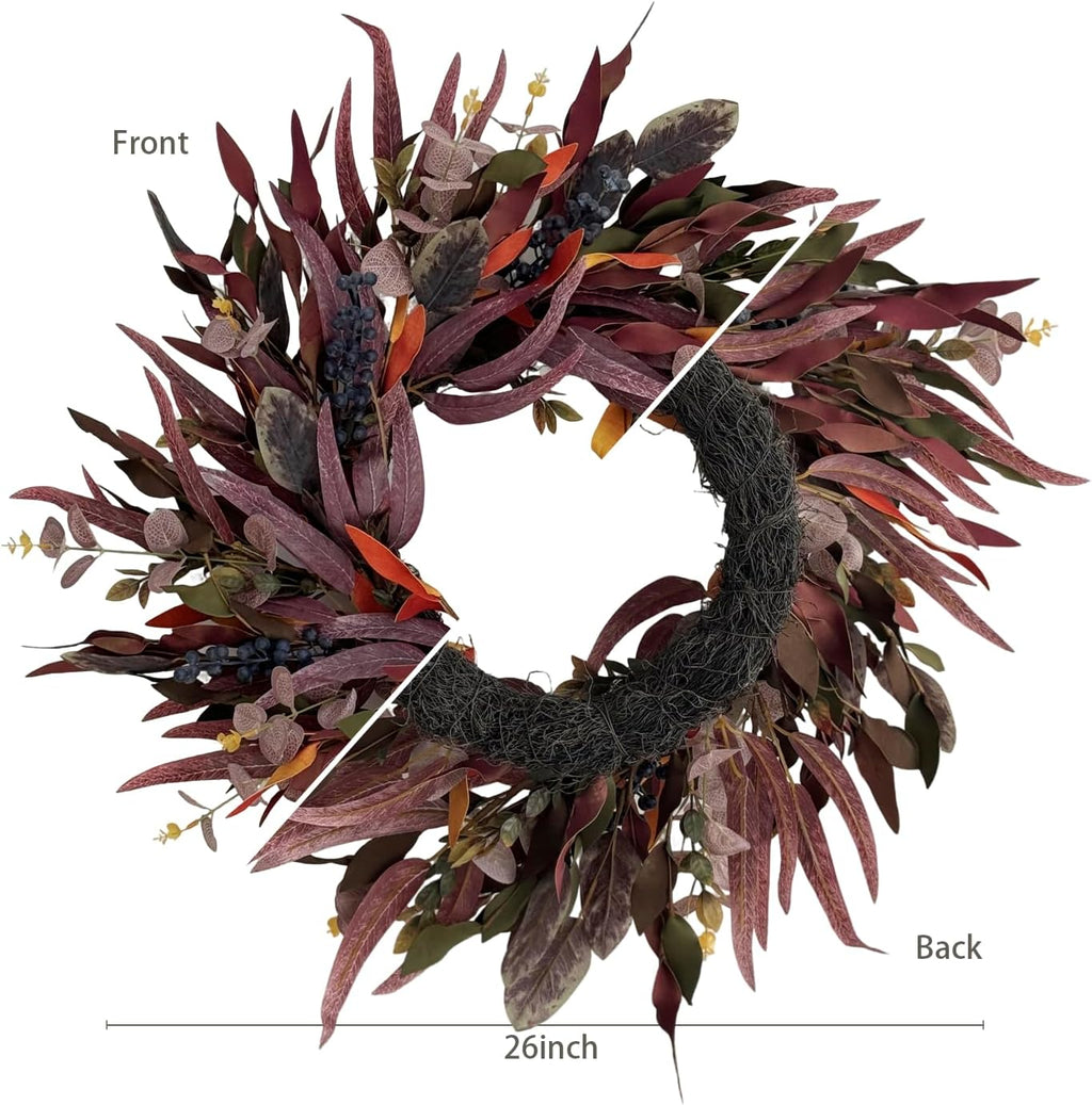 26 inch fall wreaths for front door, eucalyptus, side view