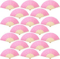 Aneco 18 Pieces Pink Handheld Cloth and Bamboo Folding Fans for Wedding Decoration, Church Gifts, Party Favors, DIY Decoration
