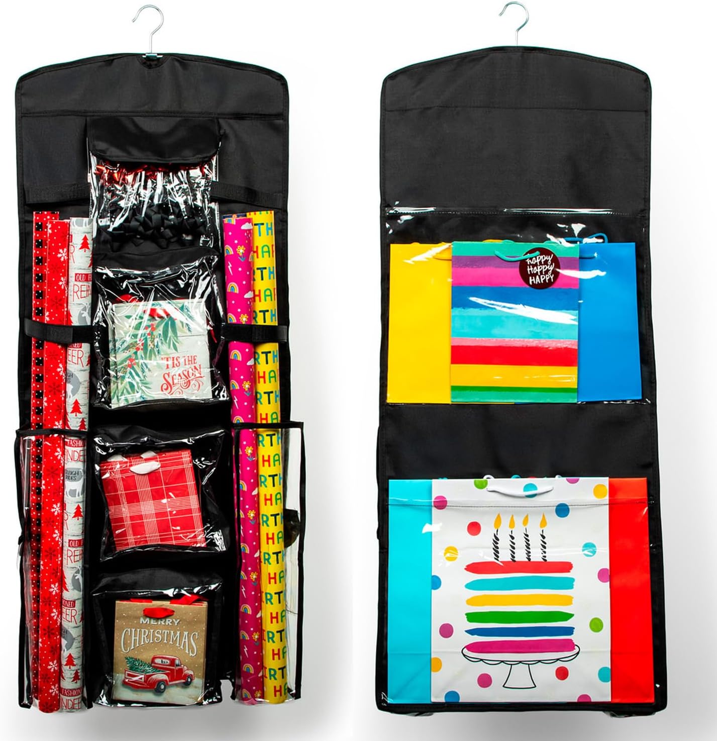 Joyful Moose Gift Bag Organizer Wrapping Paper Storage Container Christmas Gift Wrap Holder (Black)