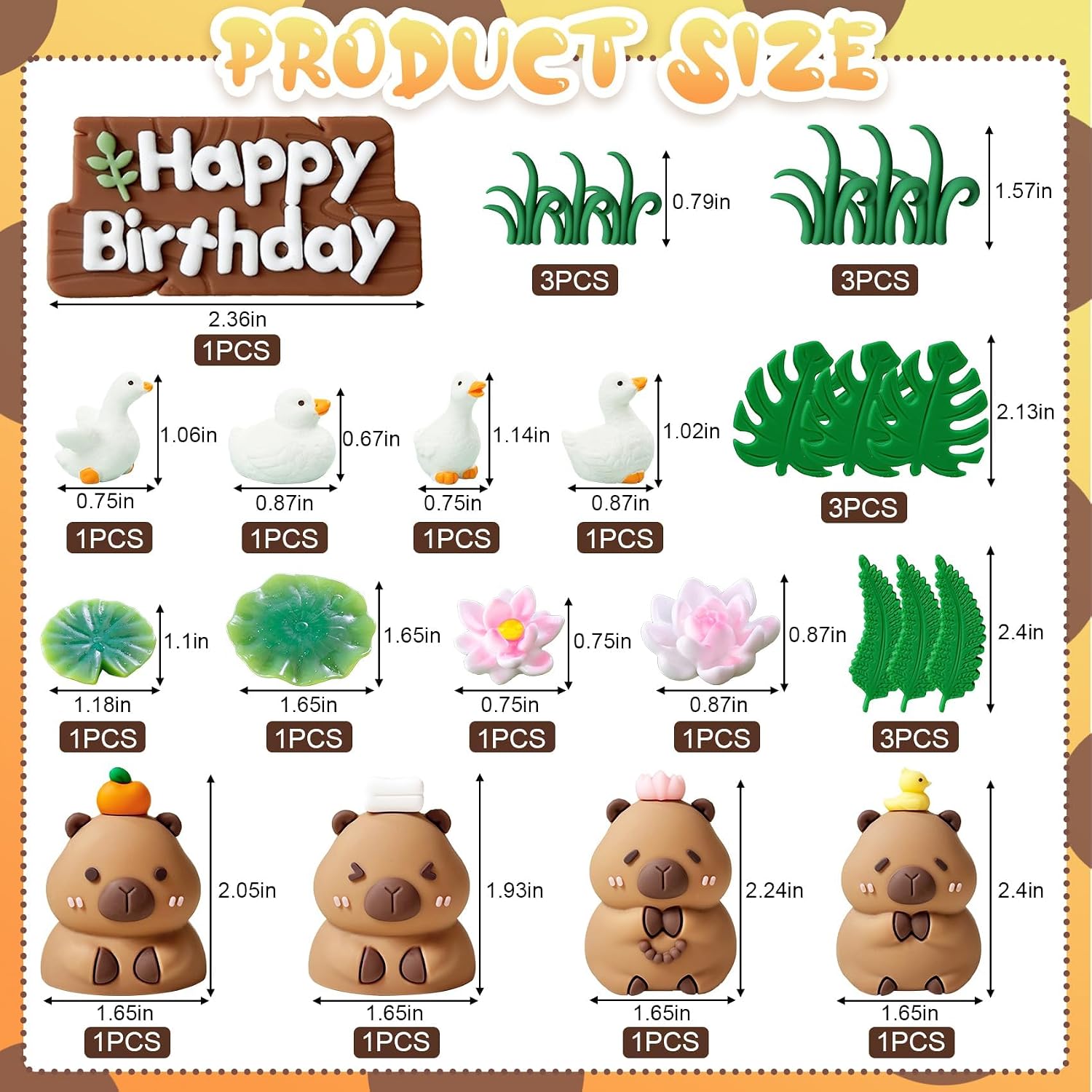 Knana 25Pcs Capy Cake Toppers Capy Figurine Birthday Cake Decorations with Duck Cake Topper for Capy Baby Shower Birthday Party Supplies