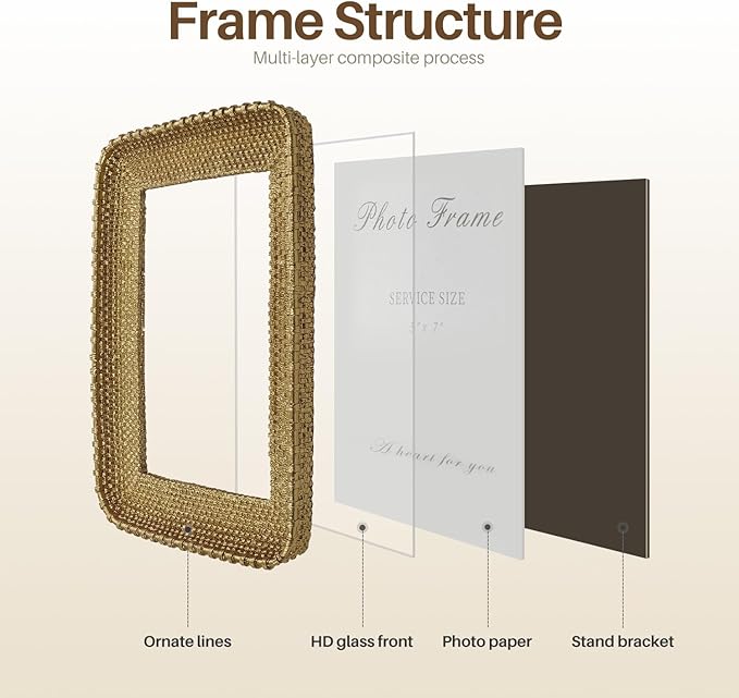 Cuspin Vintage Gold 5x7 Picture Frame, Gold Metal Rattan Textured Hand-Crafted Photo Frame with Glass Front Antique Picture Frame for Tabletop Display & Wall Display, Retro Design Home Decor
