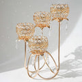4 Arms Crystal Candelabra Tealight Holder - Tall 15.7 Inch Elegant Centerpiece with Crystal Pendant Bowls & Artistic Metal Stand for Wedding, Dining Table, Home Decor (1, Gold)