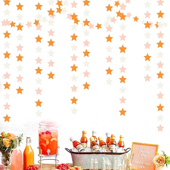 Orange-Beige Peach Party-Decorations Star Garland - 62ft Boho Fall Autumn Streamers Hanging Banner,Thanksgiving Harvest Twinkle Twinkle Little Star Baby Bridal Shower Wedding Engagement Decor Hugtmr
