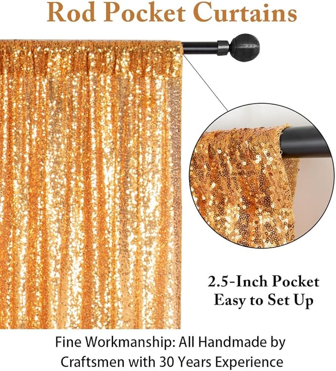 ShinyBeauty Sequin Backdrop Curtains 4 Panels Gold 2FTx8FT Gold Sequin Backdrop Sequin Fabric Photo Backdrop Curtains Gold Glitter Curtains for Party Baby Shower Backdrop Backgrounds