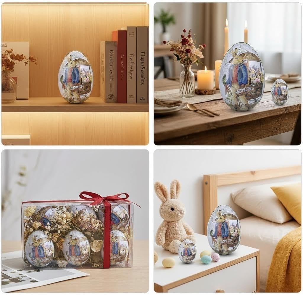 Small Easter Egg Shaped Tin - 2.5" Pocket-Sized Bunny Metal Egg, Mini Portable Pill & Trinket Case, Adorable Easter Party Favor