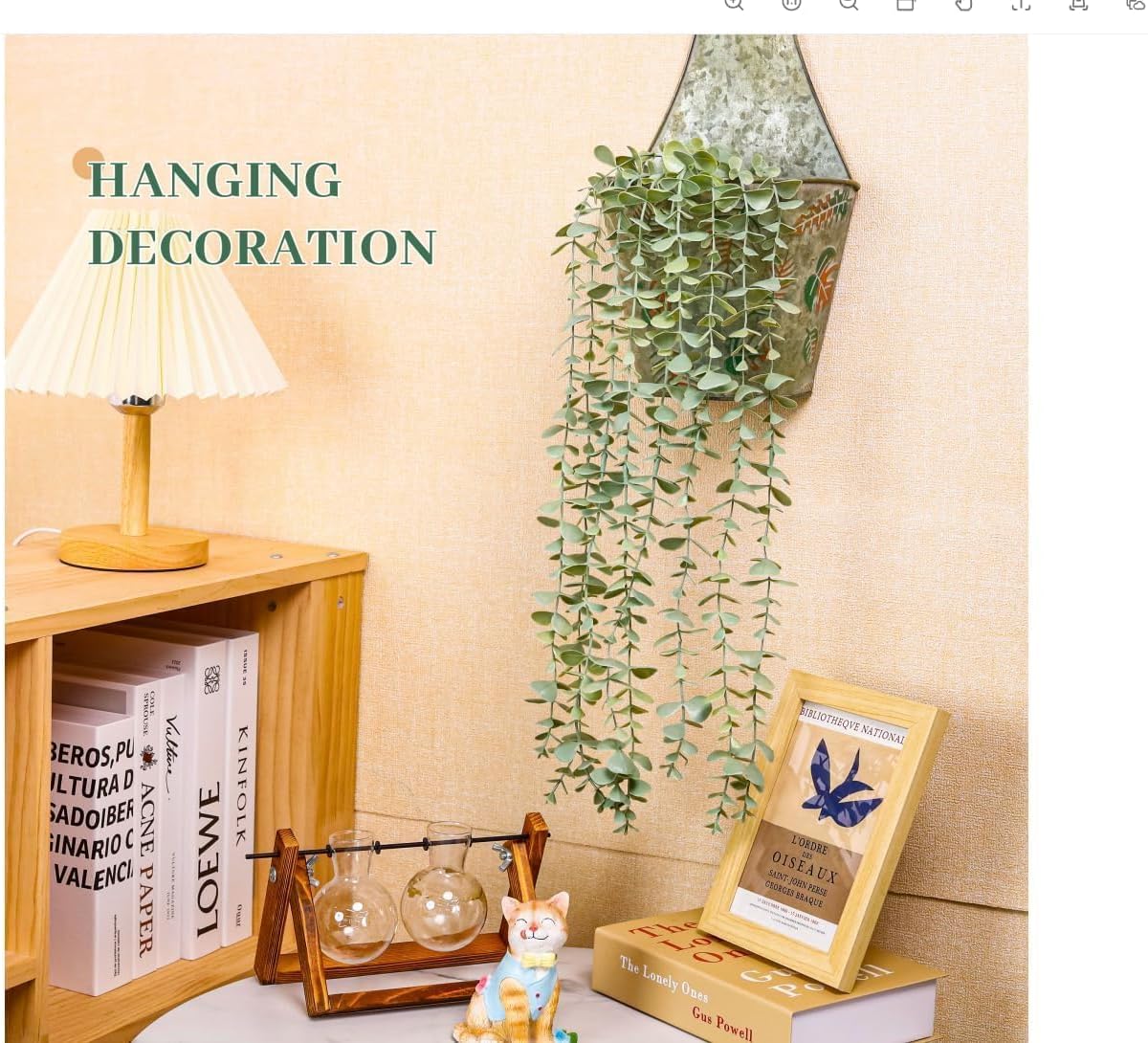 Der Rose 1Pcs Fake Plants Hanging Artificial Potted Faux Eucalyptus Plants for Modern Boho Farmhouse Bathroom Office Desk Wall Art Shelf Living Room Aesthetic Decor Indoor
