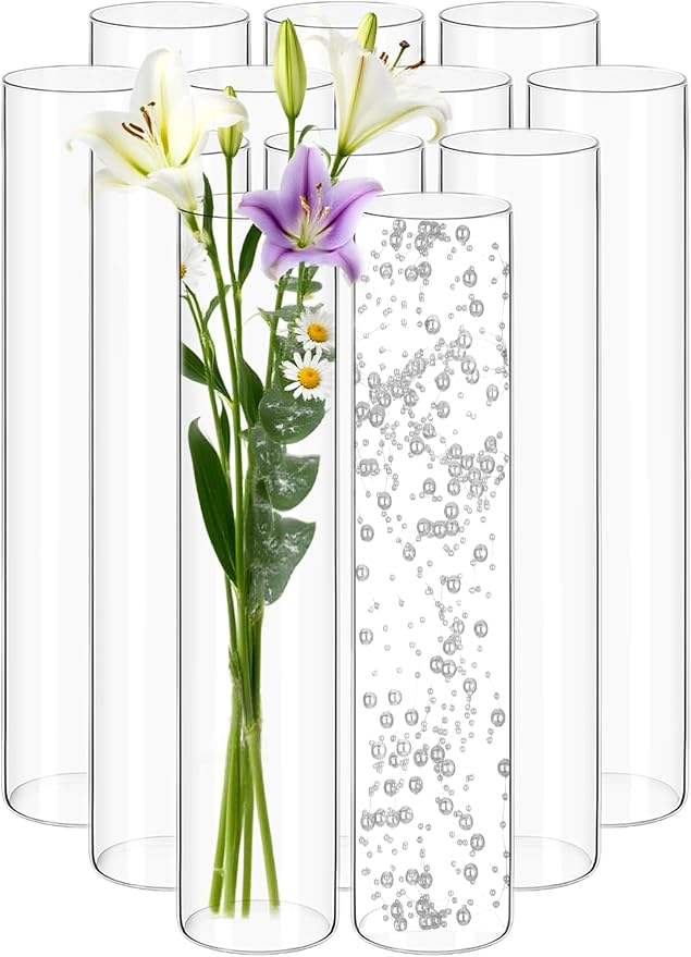 12Pack Glass Cylinder Vases for Centerpieces - 16 Inch Tall Flower Vase for Wedding Decorations, Floating Candle Holder Vase Bulk,Glass Hurricane Candle Holders for Table Shelf, Party, Home Decor