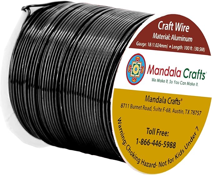 Mandala Crafts 18 Gauge Anodized Aluminum Craft Wire for Jewelry Making - 100 FT Colored Flexible Black Wire - Bendable for Bonsai Armature Crafting Sculpting