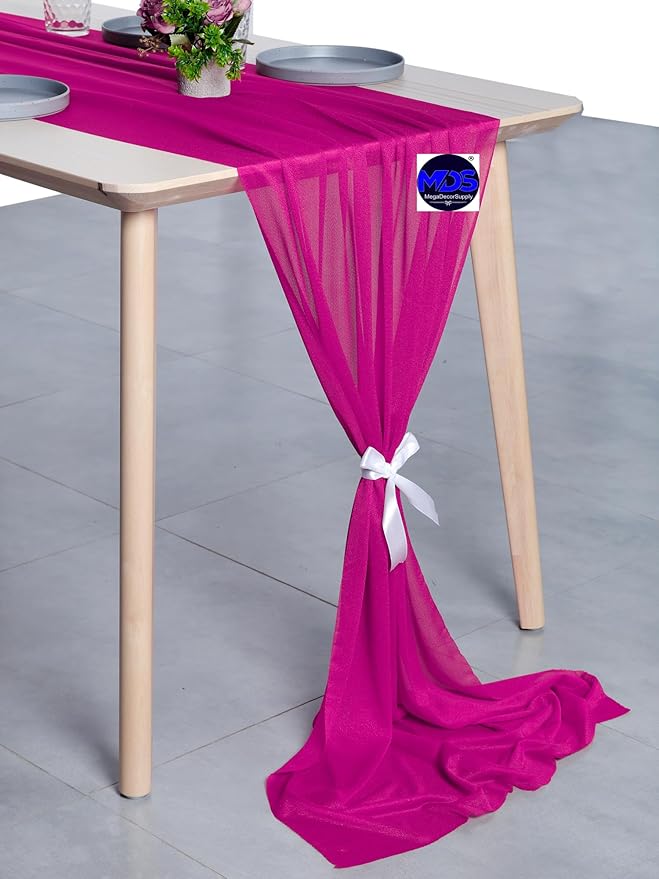 MDS Halloween Chiffon Table Runner - 15 Pack, 29 x 170 Inches, 14ft Each - Sheer Spooky Table Runners for Haunted House Parties, Trick-or-Treat Tables, Witchy Décor, Wedding & Events - Magenta