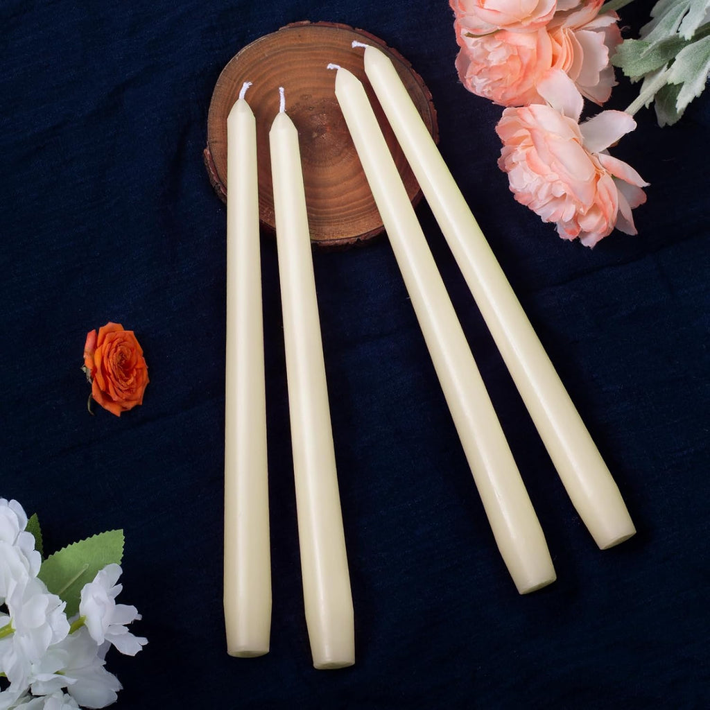 Everymoment Ivory Taper Candles - 4 Pack 10 Inch Candlesticks - Dripless & Smokeless Tapered Candle 8 Hours Unscented Cream Candle Sticks - Perfect for Wedding Holiday Dinner Party Home Decor