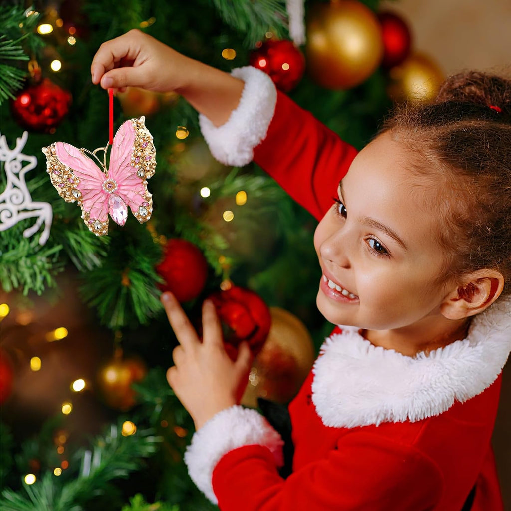 PETCEE Pink Butterfly Ornament - Metal Butterfly Hanging Ornaments for Christmas Tree Decorations Monarch Butterflies Christmas Ornaments Keepsake Gifts for Women Girls Daughter Mother Granddaughter