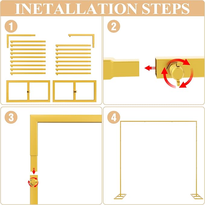 Wokceer 8x8FT Backdrop Stand Heavy Duty Pipe and Drape Kit with Base, Square Adjustable Backdrop Stand for Wedding Birthday Party Photo Booth Background Photography Exhibition Decoration