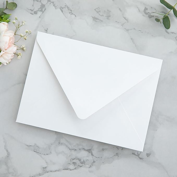 PONATIA 50PCS A7 Euro Flap Envelopes, 5.25 x 7.25'' Liner Envelope For 5x7'' Weddings Invitation Cards, Christmas Gift Cards, Acrylic Invitations, Photos (White & Sage Green Leaves)