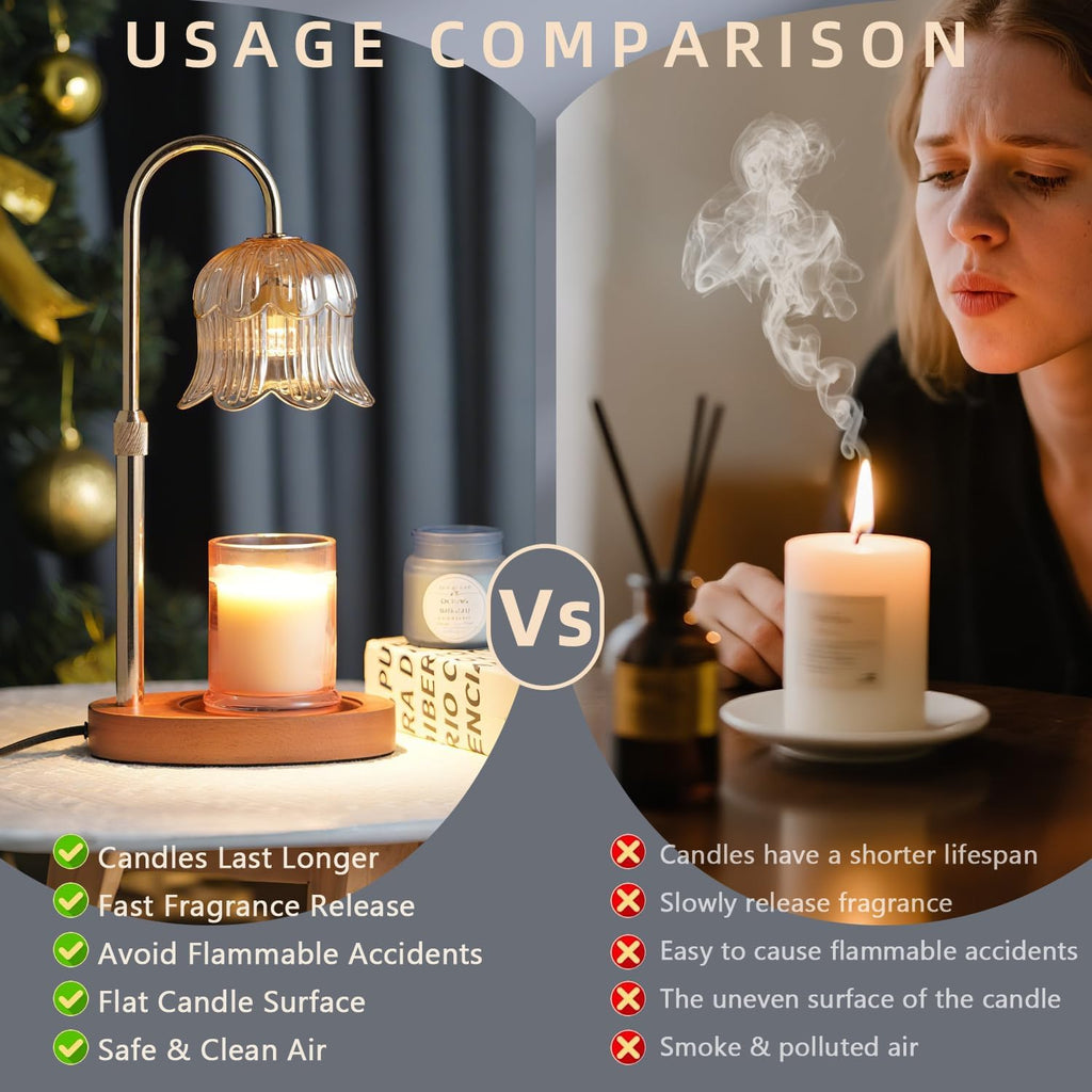 CRMILL Candle Warmer Lamp with Timer: Adjustable Dimmable Height Adjustable Warming - Flower Shape Wax Lamp Jar Candles No Flame Modern Home Decor Table Lights - Home Living Bedroom