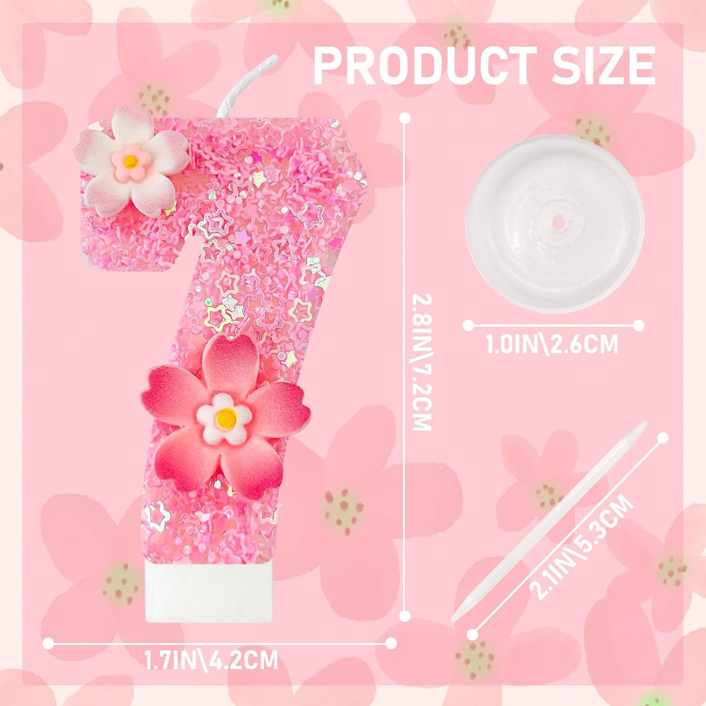 Pink Flower Birthday Candle,Number Birthday Candles for Cake, Ideal Birthday Parties Cake Decor, Wedding Anniversary and Other Celebrations (Number 7, Pink)