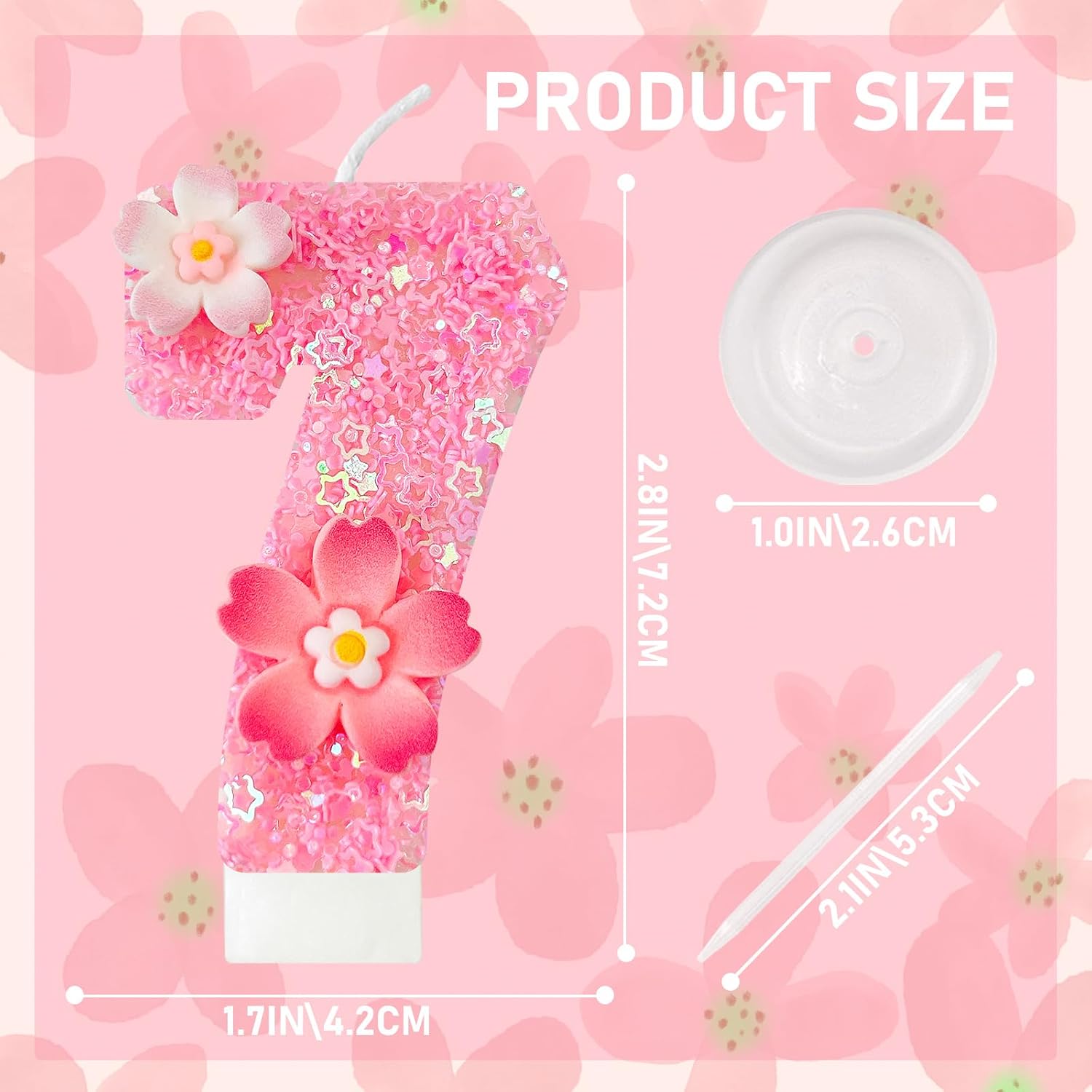 Pink Flower Birthday Candle,Number Birthday Candles for Cake, Ideal Birthday Parties Cake Decor, Wedding Anniversary and Other Celebrations (Number 7, Pink)