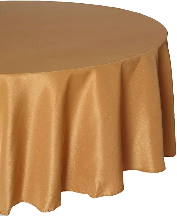 Efavormart Round Tablecloth, 132 Inch Stain & Wrinkle Resistant Washable Table Cloth, Decorative Polyester Fabric Table Cover for Banquet, Wedding, Dining- Gold