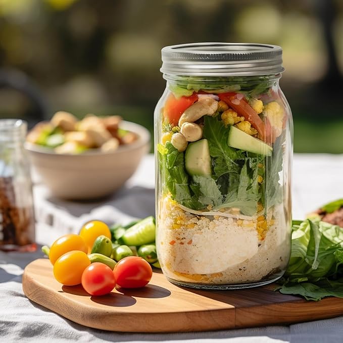 ComSaf Mason Jars 32 oz - 4 Pack, Wide Mouth Mason Jars with Lids, Prep Mear Glass Jars, Canning Jars for Pickling, Suntea, Salad, Honey, Desert, Shower Wedding Favors, DIY Candles Decor