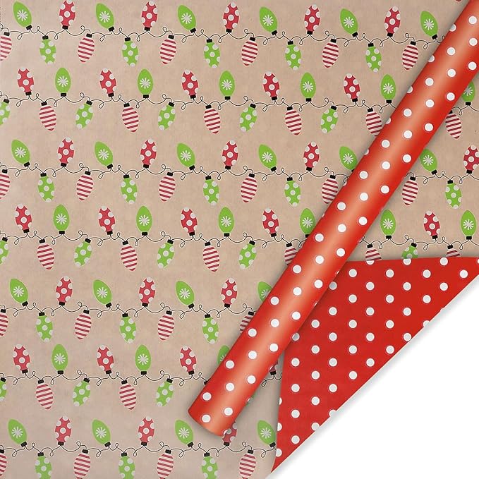 Current Kraft Light Bulb Double-Sided Rolled Christmas Wrapping Paper - Premium Jumbo 23-Inch x 32-Foot Gift Wrap Roll, 61 Square Feet Total