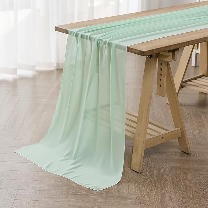6Pack 9ft Chiffon Table Runner 14x108 Inch Sheer Romantic Table Runner for Wedding Birthday Party Bridal Shower Outdoor Decoration-Mint