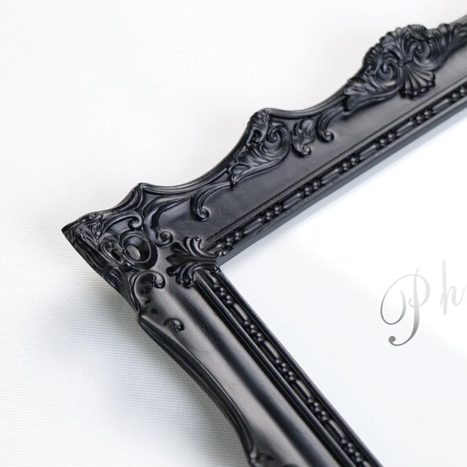 Cuspin 5x7 Black Picture Frame, Handcrafted Resin Frame with Exquisite Carved Details & Glass Front, Vintage Antique Design for Wall Hanging or Tabletop Display, Home Decor
