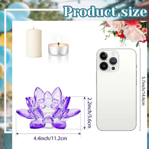 1 Pc Purple Crystal Lotus Flower Tealight Candle Holder | Glass Votive Candlestick Decor for Home, Wedding, Party & Christmas Table Centerpieces