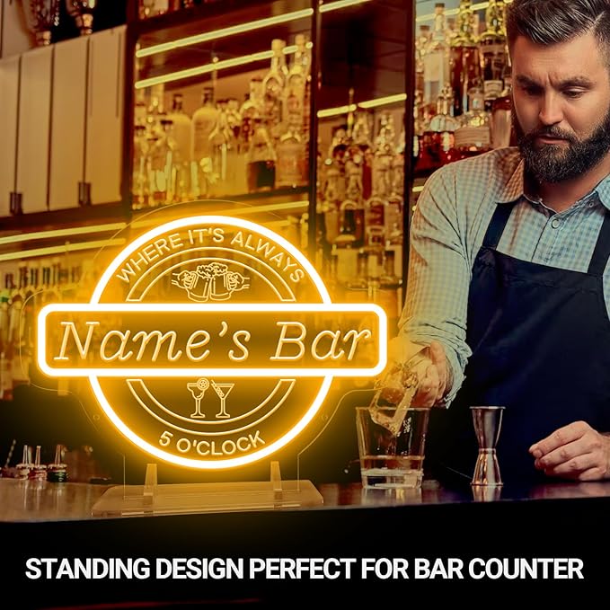 Custom Bar Neon Sign for Wall Decor, Personalized Cocktail Beer LED Light Up Signs for Home Bar, Customized Neon Lights Signs for Men Dad Gifts, Man Cave Pub Tavern Bistro Lounge Business Decor
