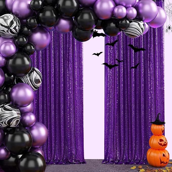 Poise3EHome Purple Sequin Backdrop Curtain,4 Panels 2FTx8FT Glitter Background for Halloween Party Birthday Wedding Christmas Thanksgiving Holiday Festival Decor