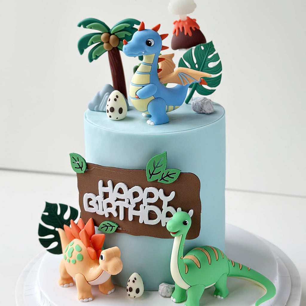 Dinosaur Cake Topper Dino Cake Decorations for kids Birthday Party Supplies | 12PCS 3D Dinosaur Cake Topper With Colorful Silicone Dinosaurs,Dinosaur Eggs,Grass,Trees,Happy Birthday