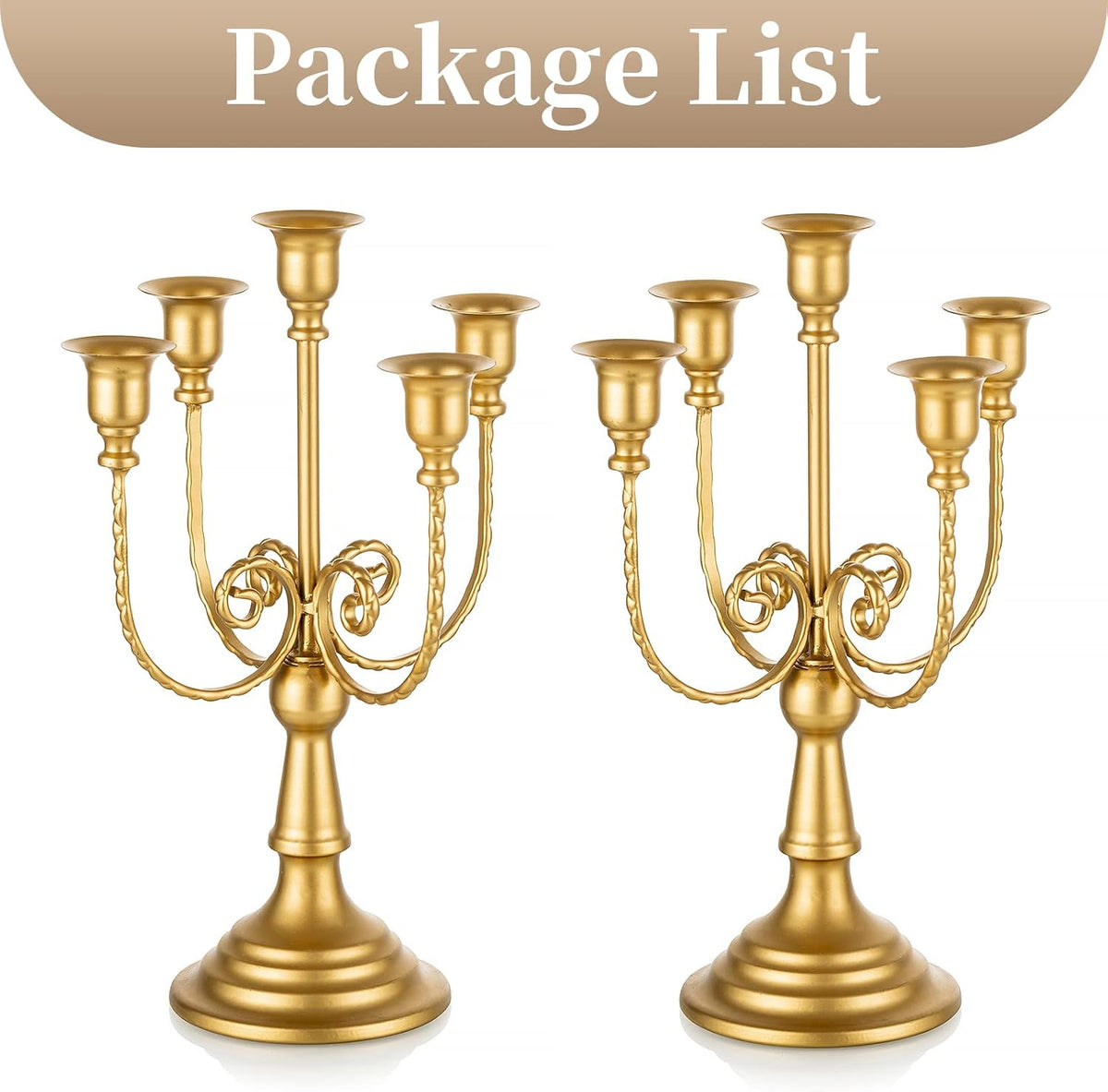 Sziqiqi Gold Candelabra Candle Holders for Wedding Centerpieces, 5 Arms