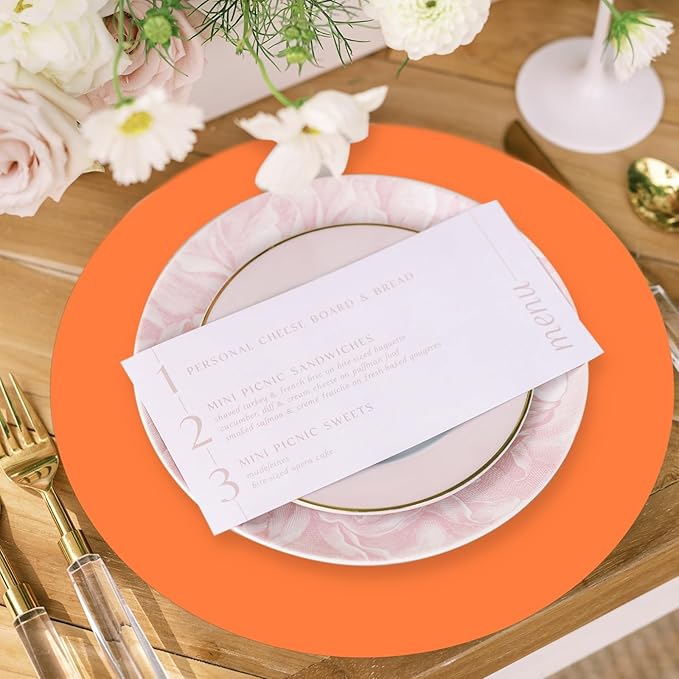 50 Pieces Orange Paper Place Mats Fall Pumpkin Spice Color Round Disposable Table Mats Thankgiving Decorative Placemats for Orange Party Supplies Home Dining Tableware Decor