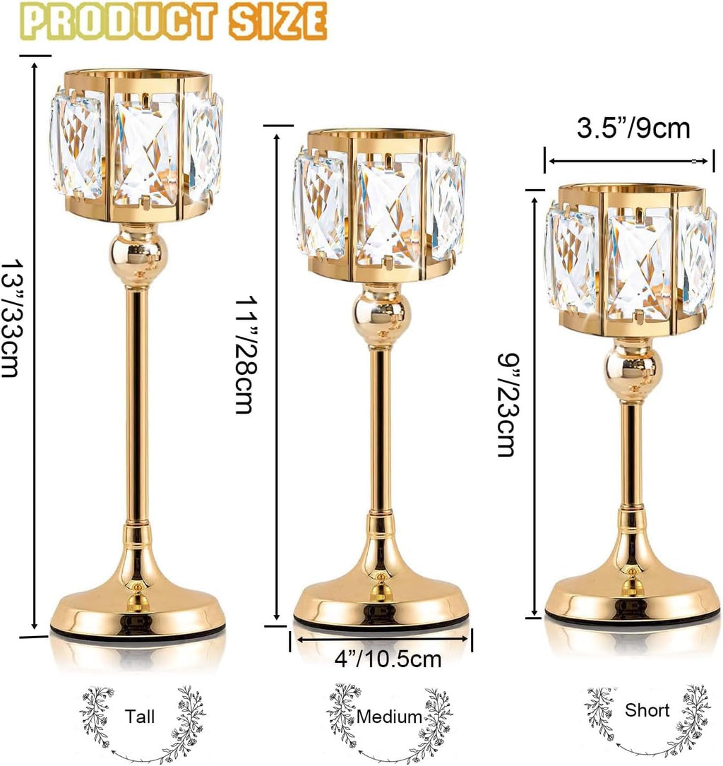 Set of 12 Gold Cup Crystal Tealight Candle Holders, Centerpieces for Table Wedding Centerpieces Crystal Decorative Tealight Candle Dining Table Candle Holder Decor for Party (3 Sizes)