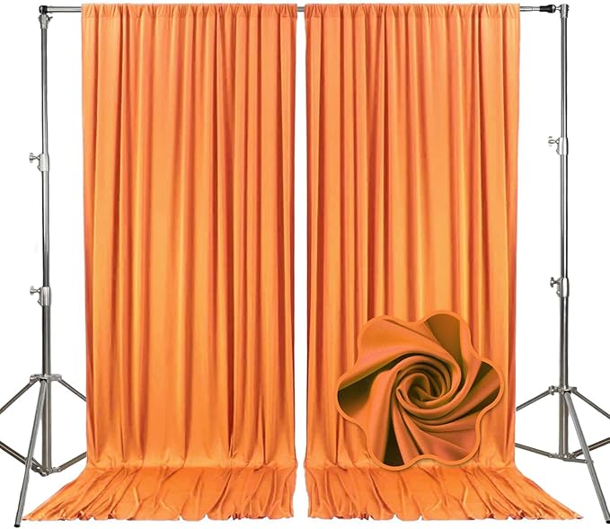 10ft x 10ft Orange Yellow Backdrop Curtains for Parties, Fabric Satin Background Curtain with Rod Pockets for Weddings, Birthday, Baby Shower, Photography, Graduation Party Backdrop Drapes, 2 Panels