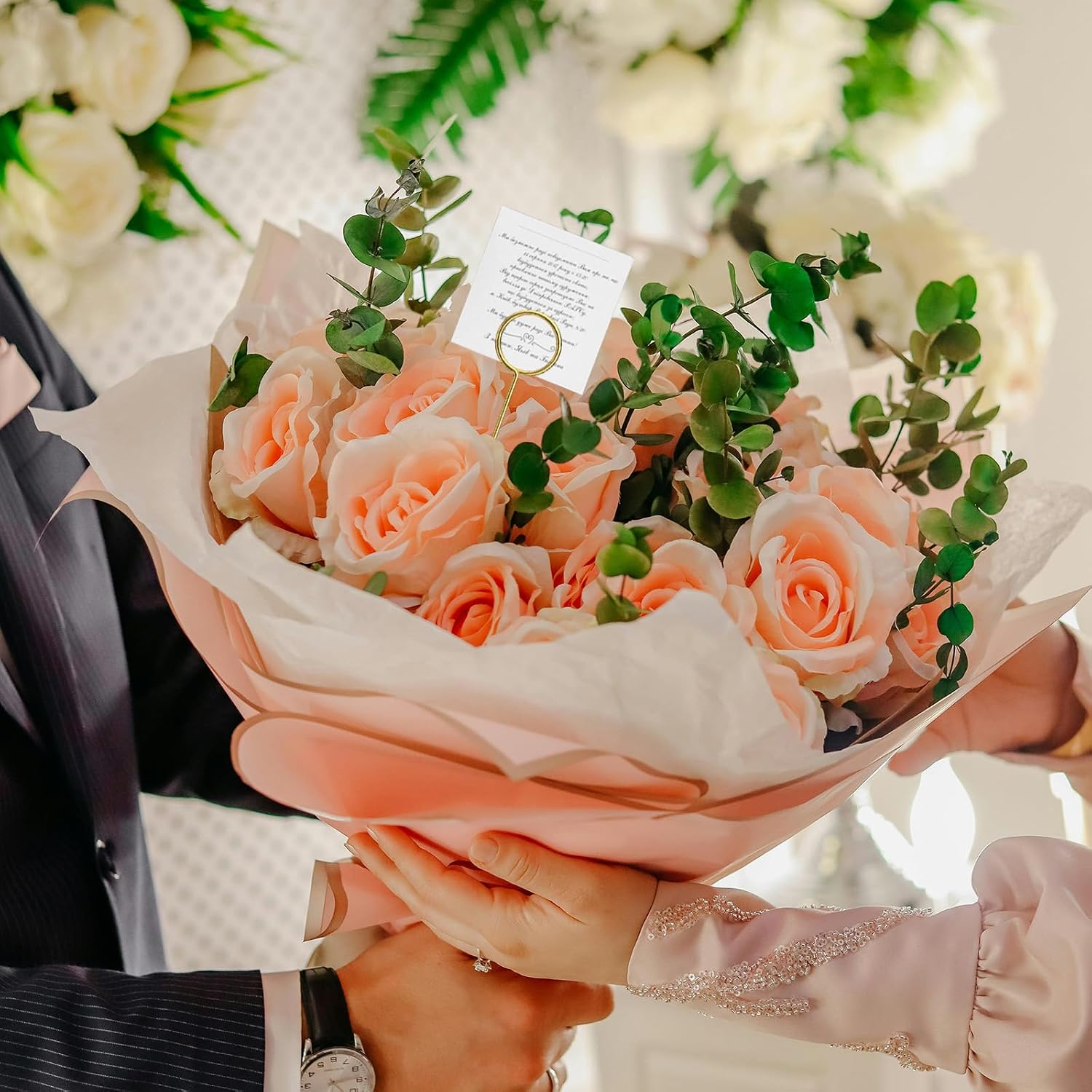 30 Pack Strong Grip Gold Floral Card Holder Picks (13.4 Inch) | Premium Metal Flower Picks for Table Centerpieces, Picture Holders for Table, Photo Card Holder Stick for Flower Arrangements