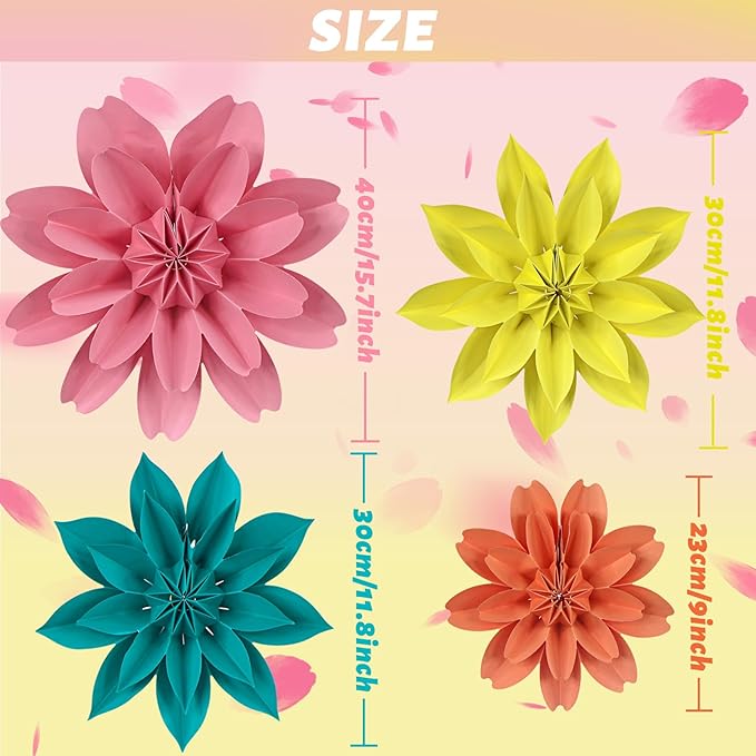 ADLKGG Hanging Colorful Paper Flower Fans Decorations, Flower Paper Fan Event Accessory for Tea Party, Wall Background Birthday, Wedding, Summer Party, Classroom Decor, Nursery Decoration, Set of 4