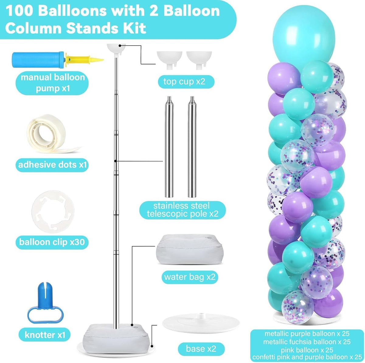 2 sets adjustable balloon column stand kit with shown in use