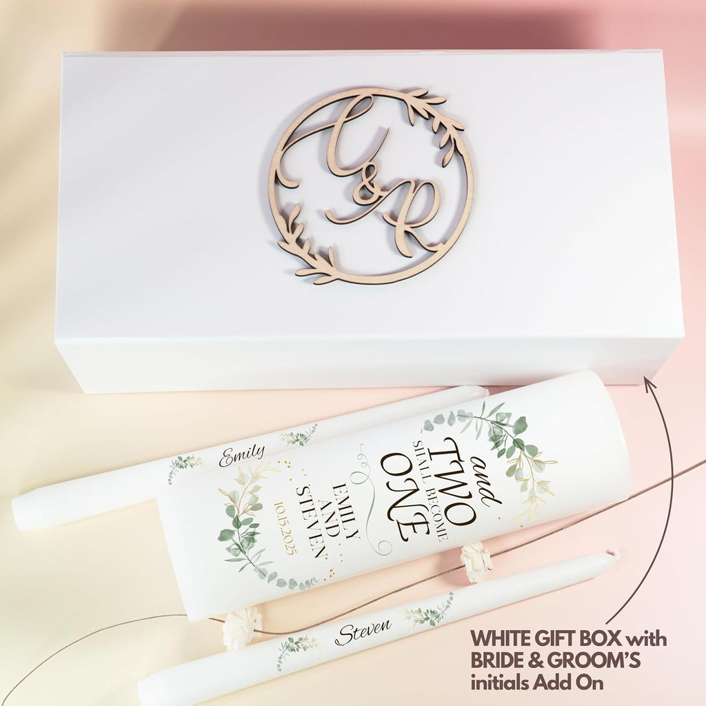 Unity Candles for Wedding, Modern Unity Set, Custom and Personalized Pillar and Taper Candles with Quote, Unscented White Premium Wax, Religious and Wedding Ceremony, Special Events (Custom Date)