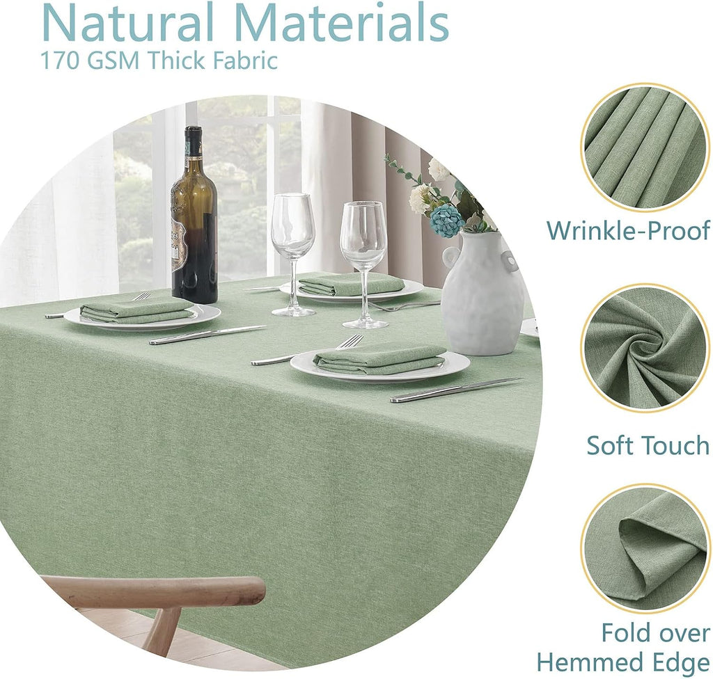 Veblandy Rectangle Tablecloth Waterproof Linen Textured Table Cloth Stain and Wrinkle Resistant Washable, Decorative Fabric Table Cover for Dining, Party and Camping (Sage Green, 52 * 70)