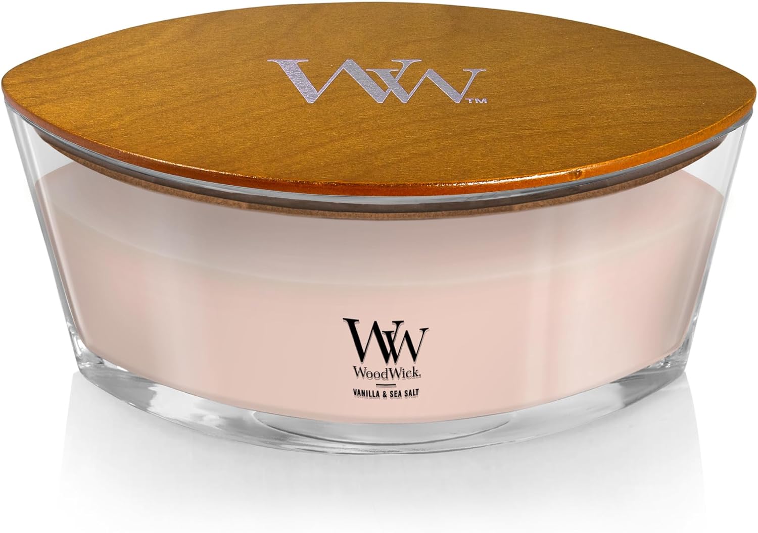 WoodWick Ellipse Scented Candle Vanilla & Sea Salt Scent Crackles as it Burns Up to 50 hours Burn Time Premium Soy blend Perfect for gifting 16oz