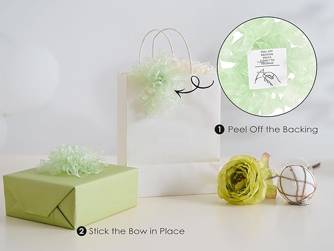 HUIHUANG Curly Bows for Gift Wrapping Sage Green Gift Bows 5 inch x 8 Counts Self-Adhesive Curly Ribbon Bow for Presents, Treat Bags, Baby Shower Favors, Wrapping Accessories, Party Decor