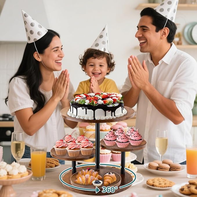 Rustic 4-Tier Rotating Wooden Cupcake Tower Stand for 50-60 Cupcakes, Elegant Dessert Display Tray for Parties, Weddings, and Celebrations