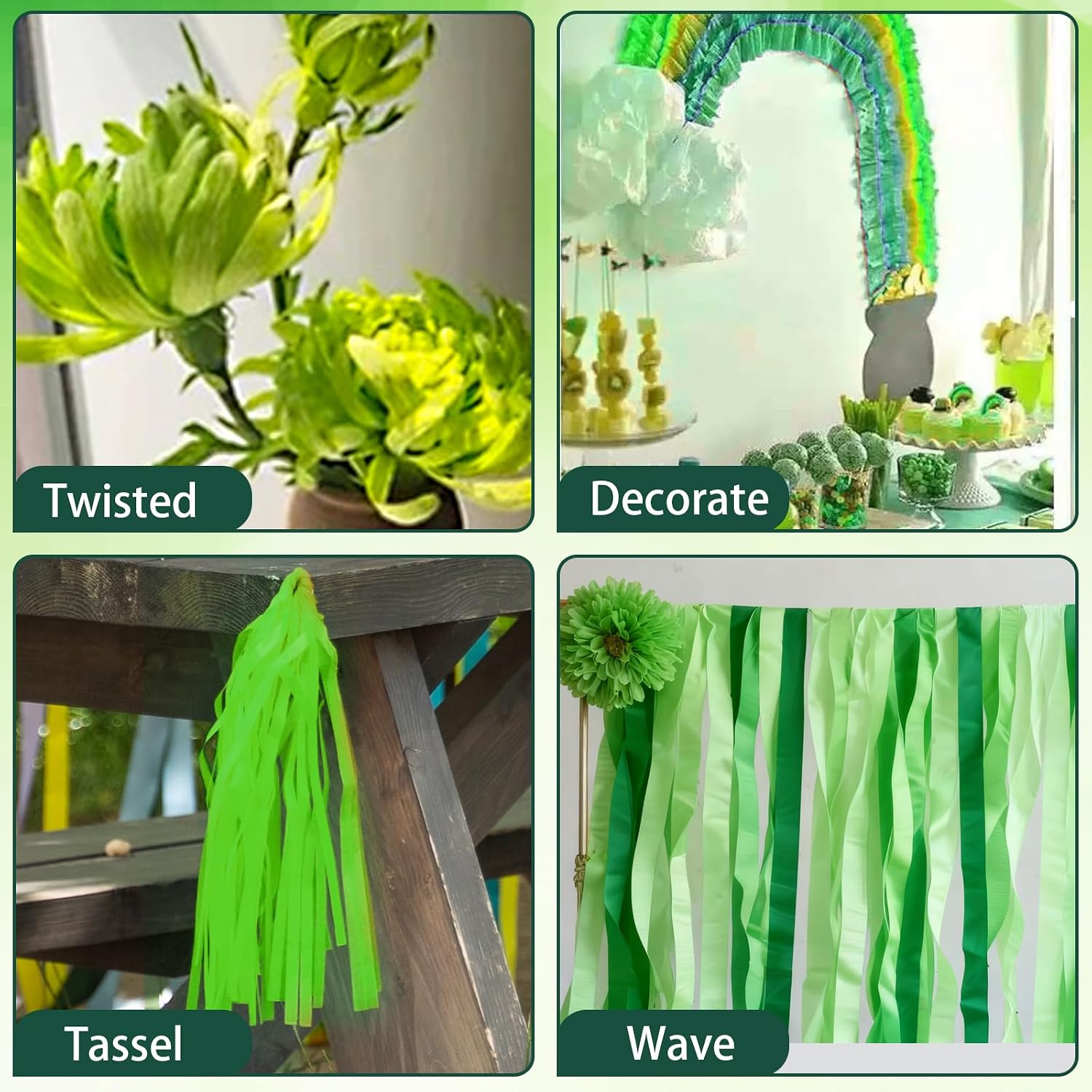 Green Crepe Paper Streamers 9 Rolls 738ft, Green Streamers Party Decorations for Wedding Decor Birthday Party Baby ShowerBride Shower DIY Gift Wrapping, 1.77 Inch x 82 Ft/Roll