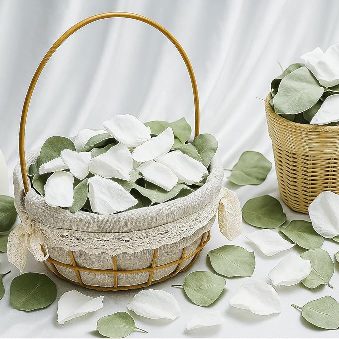 Real White Rose Petals & Natural Eucalyptus Leaves 2.12oz, Freeze Dried Flower Petals Confetti for Wedding Flower Girl, Aisle Table Centerpieces Garden Cake Bridal Shower Decor