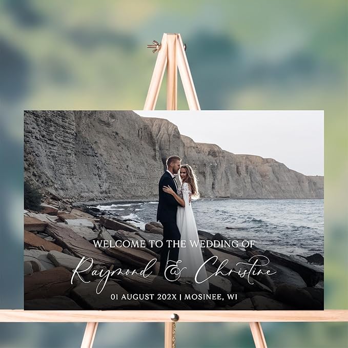 Personalized Wedding Photo Acrylic Welcome Sign – Custom Picture Board with Bride & Groom Names, Elegant Acrylic Wedding Reception Entrance or Ceremony Decoration, Indoor & Outdoor Keepsake Gift #7