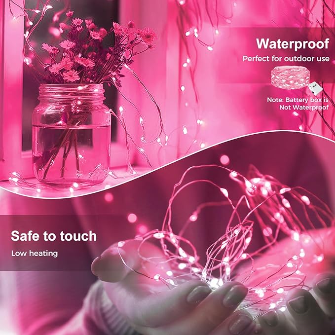 kolpop 6 Pack LED Fairy Lights Battery Operated, Mini Twinkle String Lights Battery Powered Waterproof for Christmas Mason Jars Party,Pink