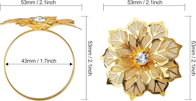 KPOSIYA Set of 20 Napkin Rings, Metal Gold Hollow Out Flower Napkin Ring Holder for Wedding Party Holiday Banquet Christmas Dinner Delicate Serviette Buckles Decor Favor (20, Flower-Gold)