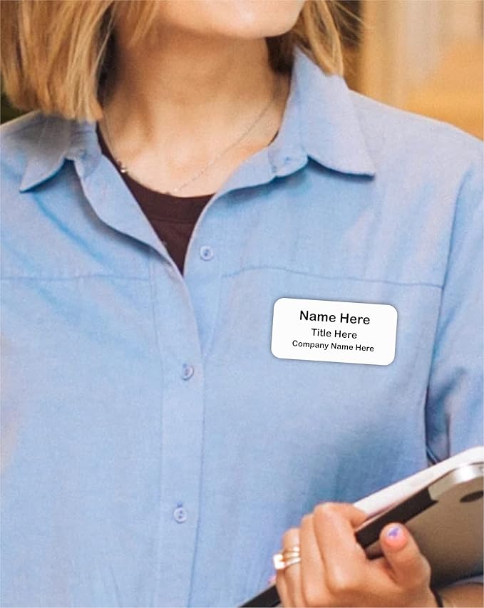 Custom Name Tag - Personalized Name Badge with Magnet Backing - Choose Your Size and Color (White Metal 3"x1.5" - No Logo)